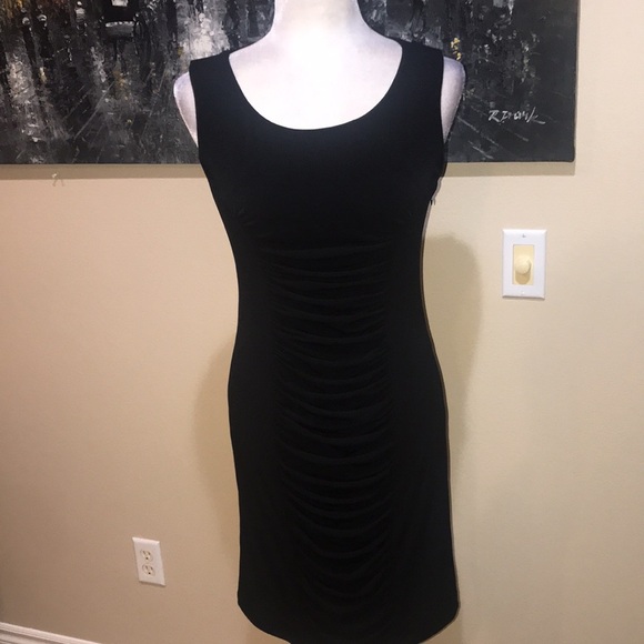 Calvin Klein Black Draped Pleats Front and Back Sheath Dress - No Size Tag - Picture 2 of 14